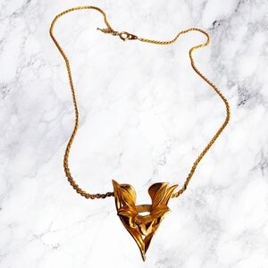 Vintage Crown Trifari Gold-Tone Phoenix-Inspired Sculptural Pendant Necklace